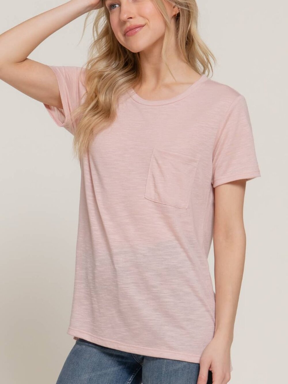 NWT Short Sleeve Round Neck with Pocket Pale Pink Size Small